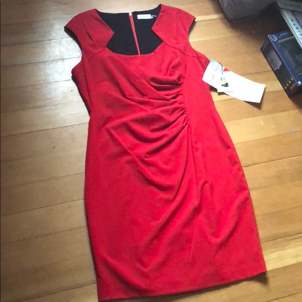 Calvin Klein NWT red ruched sheath dress sz14